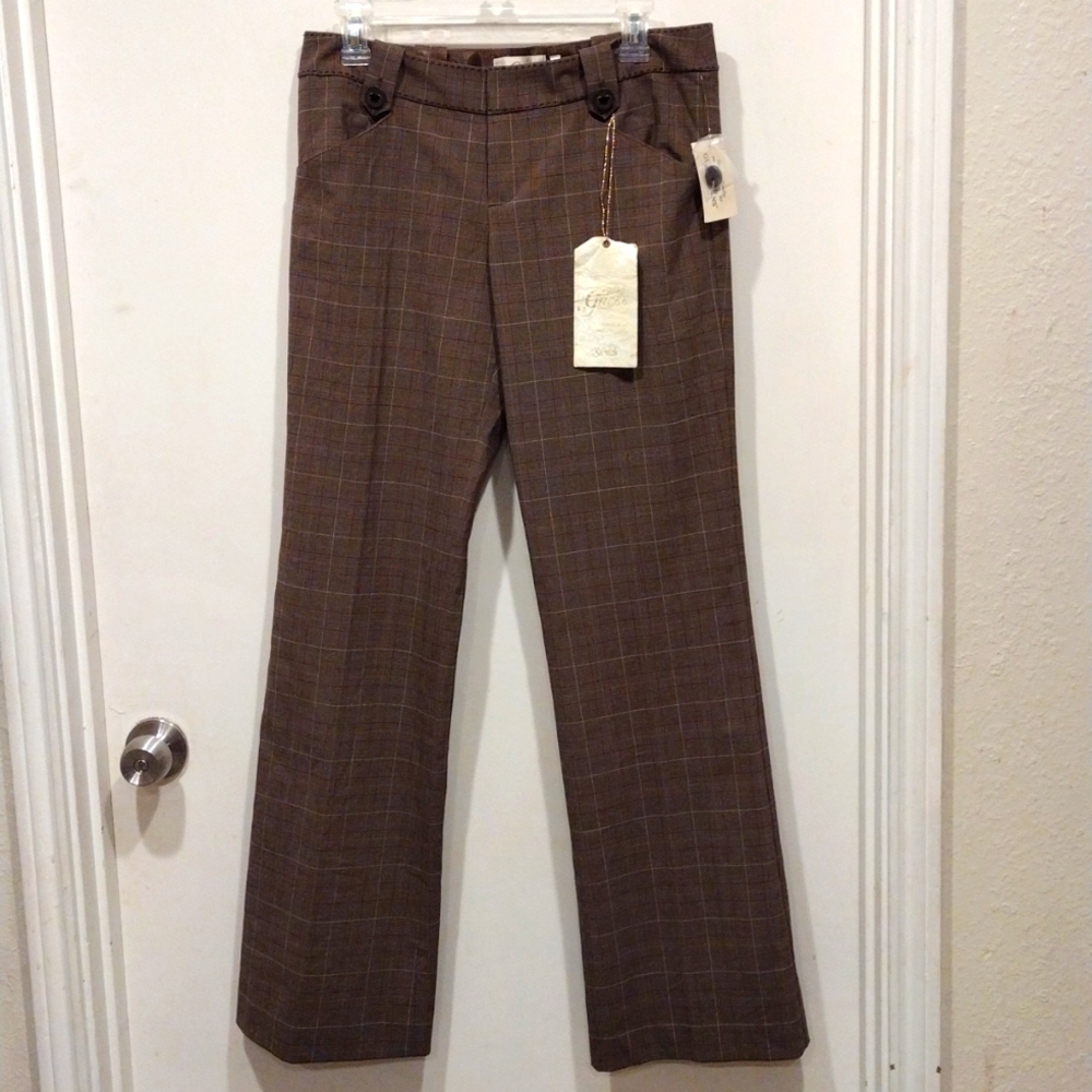 NWT Guess  Women's Antler Multi Brown Plaid Stretch Dress Pants Size 29 Y2K